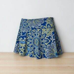 Lands' End Vibrant Blue & Yellow Paisley Skirt